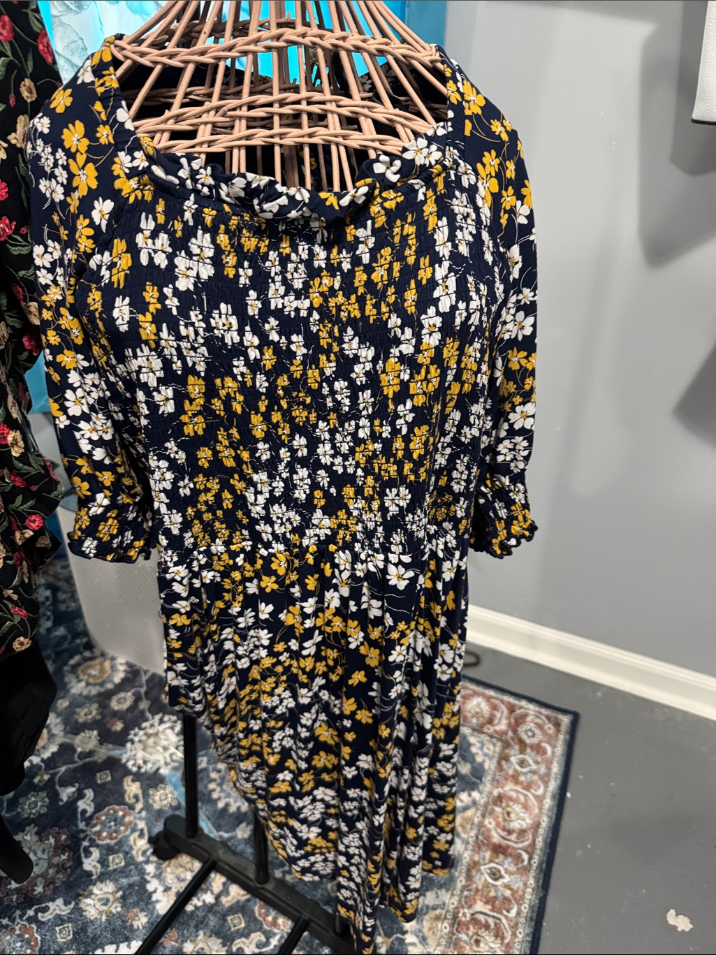 Draper James Navy Dress With Yellow & White Floral Print
